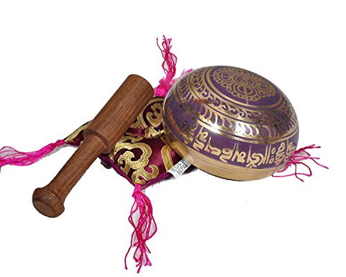 Tibetan Singing Bowl Set By Dharma Store - With Traditional Design Tibetan Buddhist Prayer Flag - Handmade in Nepal (Purple)