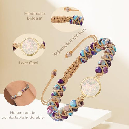 Gifts for Daughter Granddaughter, To My Mom Grandma Wife Girlfriend Sister Jasper Heart Bracelets Birthday Graduation Anniversary Christmas Stocking Stuffers Valentines Mothers Day Jewelry - style: 3.Gift To My Granddaughter: Purple Beads