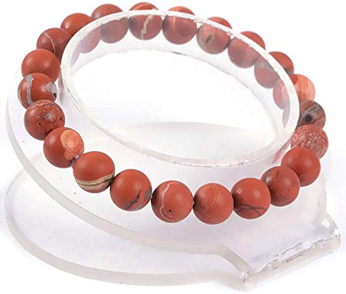 Angelstones Handmade Natural Healing Gemstone 8mm Round Beads Stretch Crystal Bracelet 7 Inch Unisex - color: Matt Frosted Red Jasper