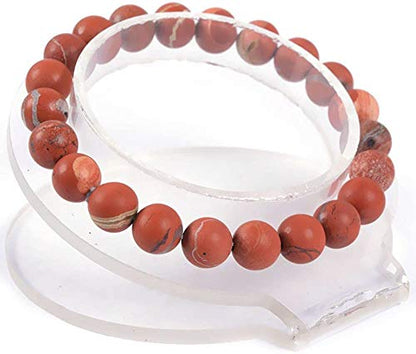 Angelstones Handmade Natural Healing Gemstone 8mm Round Beads Stretch Crystal Bracelet 7 Inch Unisex - color: Matt Frosted Red Jasper