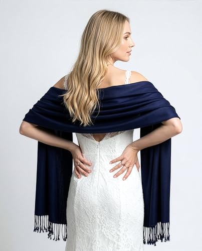 Achillea Lightweight Pashmina Scarf for Women – Soft Silky Shawl Wrap for Evening Dresses, Bridesmaids & Everyday Wear - color: Newport Navy