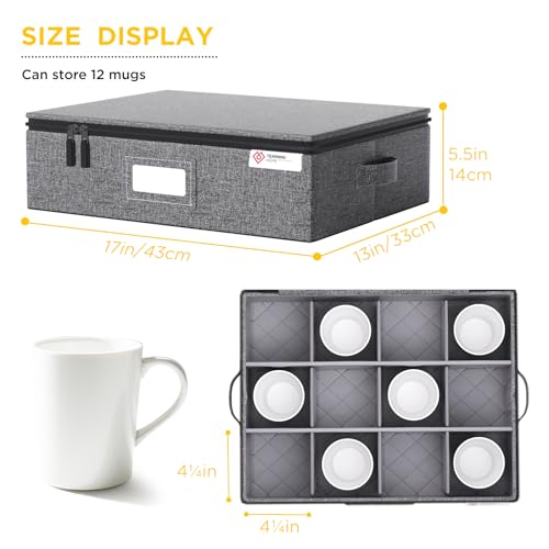 Cup and Mug Storage Box with Hard Shell and Dividers for Coffee Mugs,Tea Cups and Glasses,Stackable Storage Organizers with Lid,Handles,Zips and Lable for Moving,Holds 12,2 Pack, Grey - style: 2 Pack Mug and Cup Storage