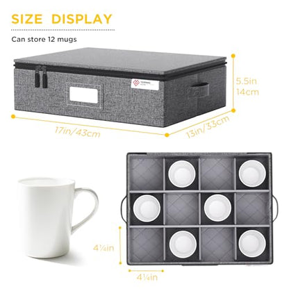 Cup and Mug Storage Box with Hard Shell and Dividers for Coffee Mugs,Tea Cups and Glasses,Stackable Storage Organizers with Lid,Handles,Zips and Lable for Moving,Holds 12,2 Pack, Grey - style: 2 Pack Mug and Cup Storage