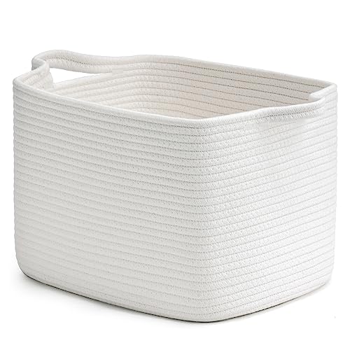 INDRESSME White Woven Storage Basket, Baby Gift Baskets for Nursery, Clothes Organizer for Shelves, Small Laundry Basket, Decorative Bin for Toys, Books, 13 x 10 x 9 inches - color: White
