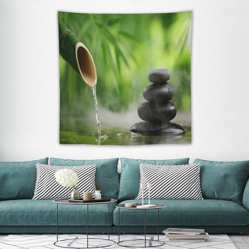 HZOHNAGO Zen Spa Tapestry Stone Bamboo Water Flow Pattern Printed Wall Tapestry Wall Hanging for Bedroom Living Room Dorm 60" W x 60" H - color: Zen Spa-1, size: 60"L x 60"W