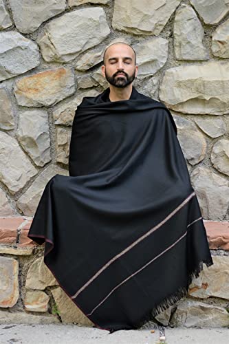 Versatile Premium Wool Blend Meditation Shawl - Large Unisex Prayer Wrap, Oversized Scarf & Yoga Blanket - color: Black