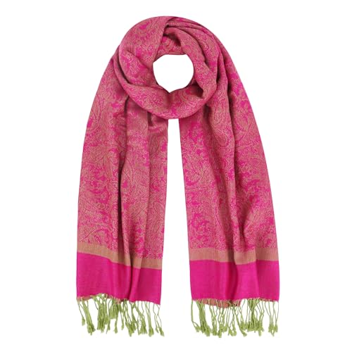 Silky Paisley Pashmina Shawl Scarf-Women's Soft Double-side Jacquard Pashminas Wrap for Evening Dress Travel Shawl - color: A-hot Pink/Green