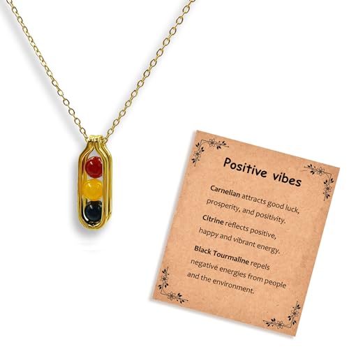Natural Crystal Necklace Gift for New Beginnings, Crystals and Healing Stones Necklace for Anxiety Relief, Encourage Gift For Women, Mum, Natural Genuine Gemstone, Cheer Up - color: Gold, style: Positive Vibes