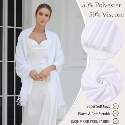 Pashmina Scarf and Shawl - Soft Women Pashminas Wrap for Wedding Evening Party dresses - color: C#. Pure White