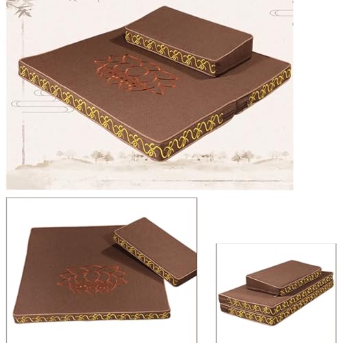 Portable Foldable Meditation Cushion Mat Set with Washable Cotton Linen Cover, Larger Thick Yoga Mat Bolster Floor Pillows Seating for Adults Meditation Accessories red-80cm