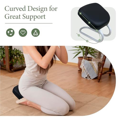 Kneeling Meditation Stool Chair Sturdy Ergonomic Compact Adults Comfortable Gift Seat Meditation Bench for Studio Praying, Black - color: Black