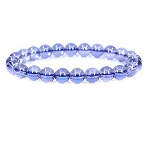 Keleny Gem Semi Precious Gemstones 8mm Natural Stone Round Beads Crystal Stretch Bracelets 7 Inch Unisex - color: 8mm Aqua Blue Clear Quartz