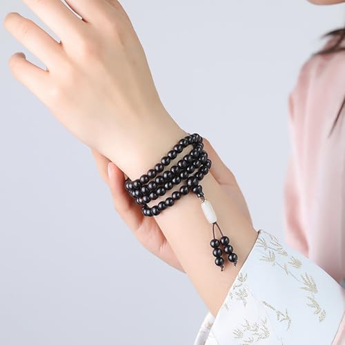 Natural Black Sandalwood 108 Mala Bracelet for Men Buddha Beads Necklace Ebony Prayer Beads Bracelet - style: 8mm Beads with Jade - 34 inches