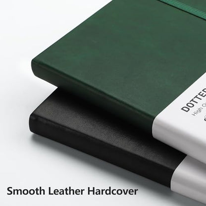RETTACY Dotted Journal Notebook, 192 Pages, A5 Medium Size (5.7'' x 8.3''), Leather Hardcover, 100 GSM Thick Paper, for Journaling, Planning, Tracking (Dark Green) - color: Dark Green, style: Dotted