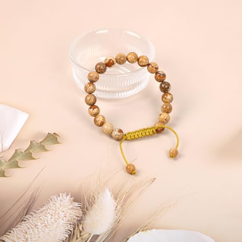 AD Beads Unisex 8mm Gemstone Bracelets Healing Macrame Adjustable 7-9 Inches || wear this healing natural gemstone bracelet help to erase your pain and fear || recover your energy||| - color: Picture Jasper