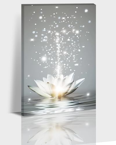 Zen Wall Art, White Lotus Flower Canvas Art Print for Spa Bathroom Decor, Modern Calming Floral Pictures Wall Decor, Calming Water Painting Framed Artwork for Yoga Meditation Room Decor 32x48 Inches - color: Zen Stones Canvas Frame-04, size: 48"L x 32"W
