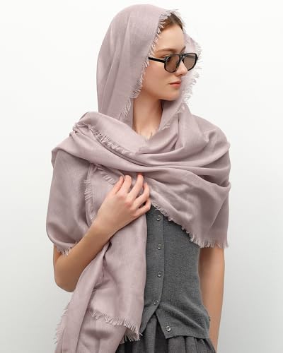 KVSS Women's Fine Knit Shawl, 55% Cashmere 45% Mulberry Silk, X Gauge 120/2NM Yarn Lightweight Spring Summer Wrap Scarf - color: Rosebud