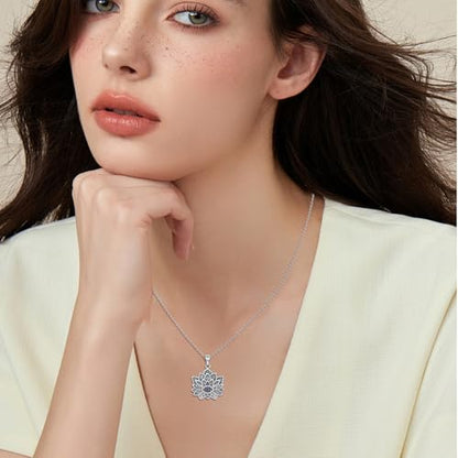 Evil Eye Necklace for Women 925 Sterling Silver, Protection Necklace with Blue Evil Eye Charm, Evil Eye/Lotus Pendant Jewelry, Birthday Christmas Gifts for Her - style: Lotus Evil Eye Necklace