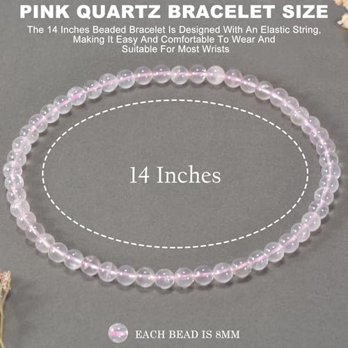 14in Agate Wrap Bracelet for Women Men Natural Round Beaded Agates Stone Healing Stretch Bracelets Elastic Handmade Polished Gemstone Beads Bracelet - color: Pink Quartz, size: 8mm Beads