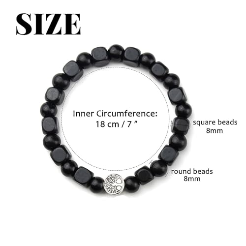 MILAKOO Wooden Bracelet with Black Stainless Steel Cross Charms Bead Christian Gifts for Women Men - color: E1