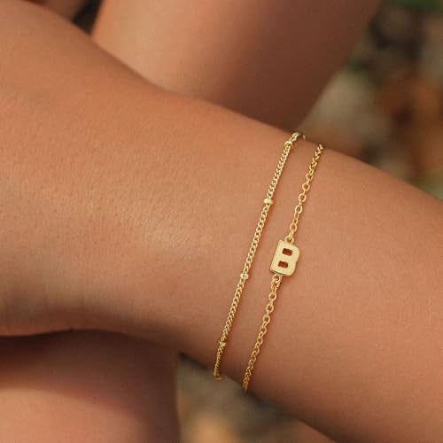 Gold Initial Bracelets for Women Girls - 18K Gold Plated Layered Letter A-Z Initial Bracelets Dainty Letter Bracelet for Women Trendy Gifts for Mom Wife Friends - color: B