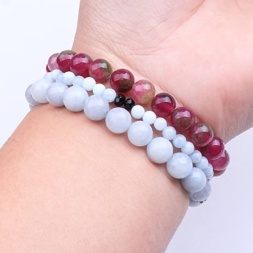 Tree of Life Yoga Healing Stone Bracelets,Multilayer Lotus Chakra Stone Reiki Bracelet Sets,Anxiety Crystal Natural Stone,for Women Stress Relief - style: Aquamarine + Tourmaline