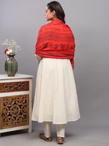 Exotic India Women's Polycotton Prayer Shawl with Printed Om Namah Shivai | Religious Pooja Mandir Wrap Stole, Scarves