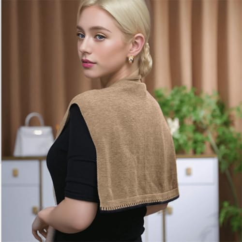 Sweater Shawl Wraps for Women Fashion Knitted Shoulder Shawls Ponchos Casual Sweaters Scarf Cape Wraps with Sleeves - color: 11 Wheat/Black Trim