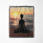 3dRose Meditation on The Beach Yoga Woman in Lotus Position at Sunset Woven Blanket