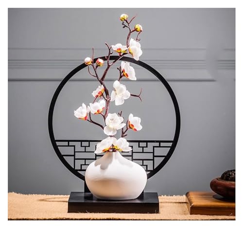 Statues Ornaments Decoration with white flowers of waxberry,Coffee Room Arrangement,Small Figurine Collectibles Meditation Decor, White Ceramic, Living Room, Yoga Zen, Home Decoration. Sculpture Figur
