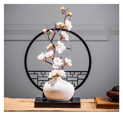 Statues Ornaments Decoration with white flowers of waxberry,Coffee Room Arrangement,Small Figurine Collectibles Meditation Decor, White Ceramic, Living Room, Yoga Zen, Home Decoration. Sculpture Figur