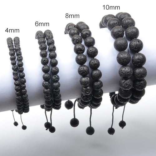 MASSIVE BEADS Handmade Yoga Natural Stone Crystal Healing Power Energy Gifts for Unisex Adult Bracelet Macrame Adjustable - color: Black Lava(Calm), size: 6mm