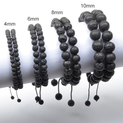 MASSIVE BEADS Handmade Yoga Natural Stone Crystal Healing Power Energy Gifts for Unisex Adult Bracelet Macrame Adjustable - color: Black Lava(Calm), size: 6mm