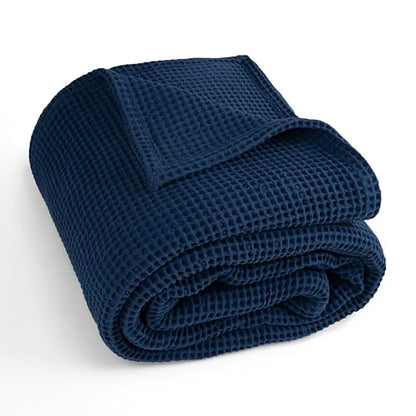 Waffle Blanket Queen Size Bed, 100% Cotton Soft Lightweight Breathable Summer Blanket, Waffle Weave Queen Size Bed Blanket: Blue (90"x90") - color: Blue, size: Queen (90" x 90")