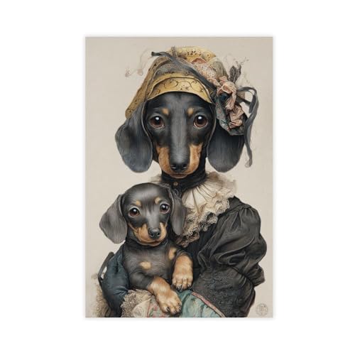 UZWGG 1pcs (Unframed，Canvas Only) Black Dachshund Canvas Prints Wall Art Abstract Dog Mom Holding Puppy Picture Wall Decoration Funny Animal Theme Mother's Day Painting Artwork 12x18inch(30x45cm) - color: dachshund-Frameless（Canvas Roll）, size: 18"L x 12"