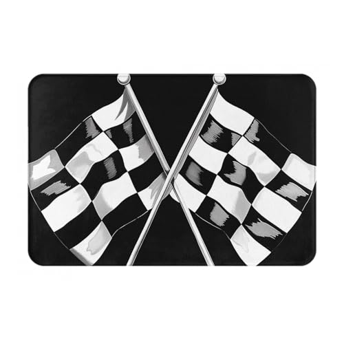 Black White Formula Checkered Flags Pattern Printed Flannel Non - Slip Floor Mat 16x24in - Soft Plush Microfiber Rug for Every Indoor Space - color: Black White Formula Checkered Flags Pattern