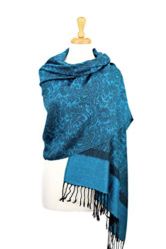 PASKMLNA Paisley Jacquard Pashmina Shawl Wrap Scarf Stole - color: Cyan Blue