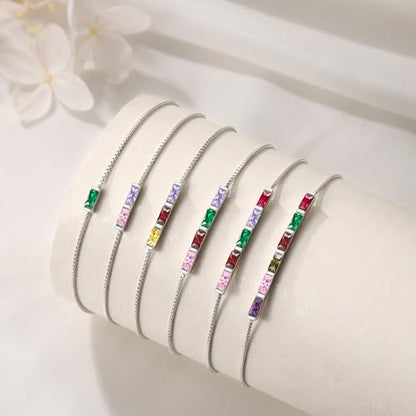 Personalized Birthstone Bracelet for Women – 925 Sterling Silver Adjustable Family Mothers Day Bracelet with Birthstones, Mothers Day, Christmas,Birthday Gift for Mom, Grandma, Wife, Bridesmaid - color: 2 Birthstones