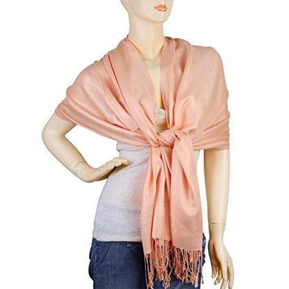 Falari Women's Soft Solid Color Pashmina Shawl Wrap Scarf, for Wedding, Bridesmaid Gifts, Evening Dress - color: Peach