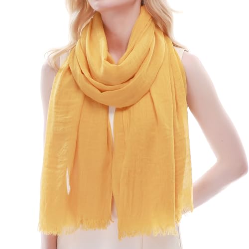 RIIQIICHY Scarf for Women Lightweight Solid Color Long Fashion Gauze Scarves Shawl Wrap - color: Yellow