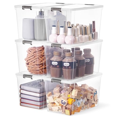 Citylife 7.8 QT 6 Pack Small Storage Bins Plastic Storage Container Stackable Box with Lids for Organizing, Clear White - color: Clear White, size: 7.8 QT(6 Pack)