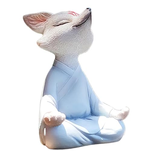 ‌Serene Zen Resin Buddha White Fox Statue - Zen Yoga Figurine & Meditation Sculpture for Office Desk, Bookshelf, Home Decor & Garden. Feng Shui Statue for Women, Plants & Yoga Lovers. - color: White