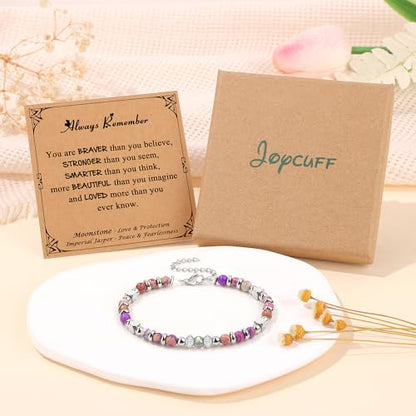 JoycuFF 𝗚𝗶𝗳𝘁𝘀 𝗳𝗼𝗿 𝗪𝗼𝗺𝗲𝗻 𝗠𝗼𝗼𝗻𝘀𝘁𝗼𝗻𝗲 𝗕𝗿𝗮𝗰𝗲𝗹𝗲𝘁 Amazonite Colorful Imperial Jasper Stainless Steel Beads Bracelets, Graduation Christmas Valentines Mothers Day Birthday Gifts - style: Always Remember-Colorful Imperial Jasper