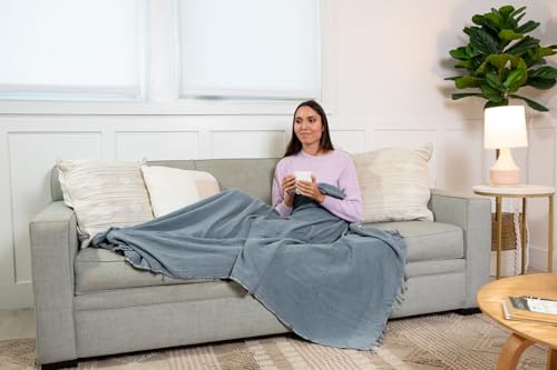 Stonewashed Turkish Throw Blanket - 100% Organic Turkish Cotton - 80" x 48" - Soft, Lightweight, Cozy - for Love Seat, Sofa, Picnic, Yoga - Sand Free Absorbent Beach Blanket - Denim - color: Large Denim (80" X 48")