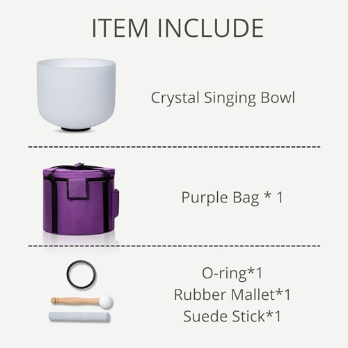 White F Note Heart Chakra 10 inch Quartz Crystal Singing Bowl, for Healing Mindfulness Meditation Yoga Sound Baths, with Case Rubber Mallet - color: White, size: 10 inch