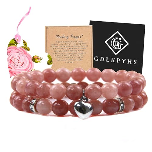 2Pcs Healing Crystal Bracelets for Women Handmade Beaded Bracelet Healing Prayers Crystal 8mm Natural Stone Beads Bracelet Stress Relief Get Well Soon Gifts