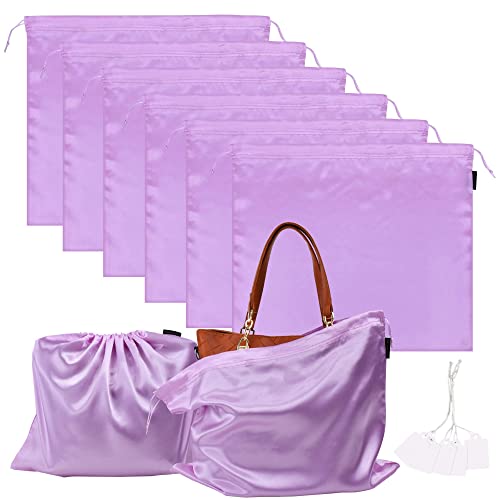 6 Pack Dust Bags for Handbags Silk Dust Cover Bag for Handbags Purses Shoes Boots, Silk Dustproof Drawstring Bag Travel Storage Pouch (Lavender, 23.6 × 19.6 in) - color: Lavender, size: 23.6 × 19.6 in