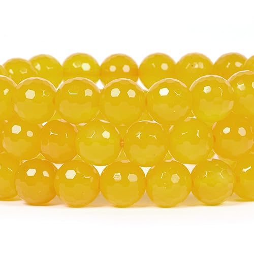 Justinstones Gem Semi Precious Gemstone 10mm Round Beads Stretch Bracelet 7 Inch Unisex - color: Faceted Yellow Agate