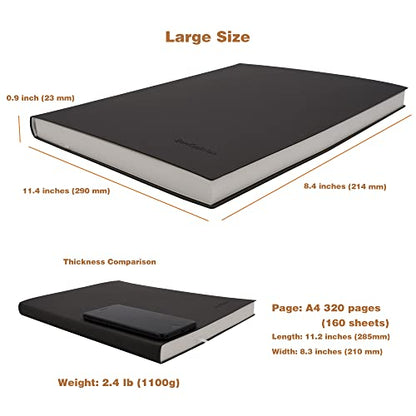 Large Lined Notebook Journal for Writing, Soft Faux Leather Cover, 100GSM Papers, 320 Pages, A4 8.4x11.4 inches Note Book for Work Men Business (Black,Ruled) - color: Black,Ruled