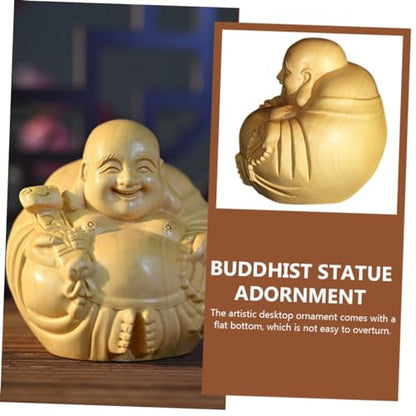 Wooden Carved Maitreya Buddha Ornament Solid Wood Decorative Adornment for Home Zen Decor Unique Tabletop Accent Delicate Craftsmanship